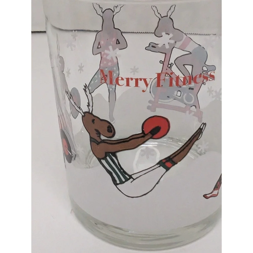 Merry Fitness Christmas Reindeer‎ Rocks Glass Holiday Lowball Tumbler Funny Gym